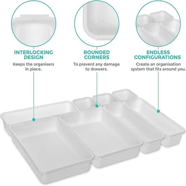 8-delat förvaringsfackset med avdelare, plast, vit