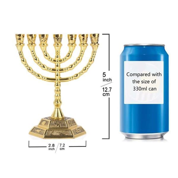 7-armad Menorah-ljuskrona - Glänsande guld - Zinklegering - 127 cm hög