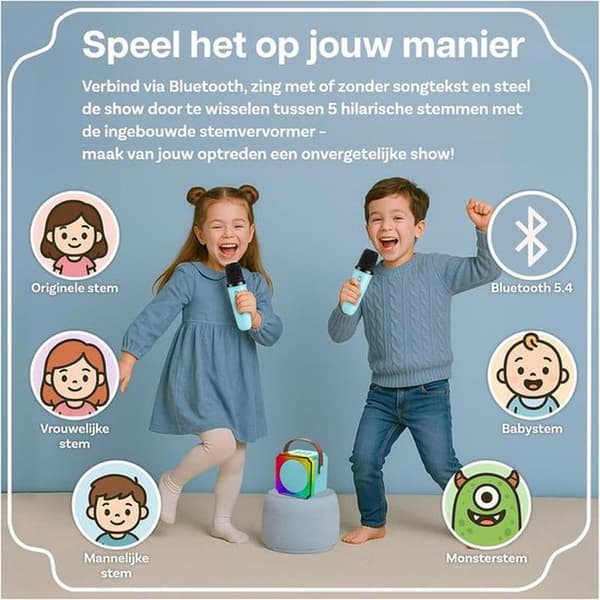 Mini Karaoke Machine for Kids, Bluetooth Speaker, 2 Microphones, Blue
