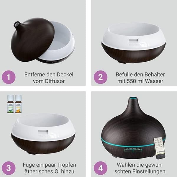 Aromaspreder - BPA-fri, aromaterapi, luftfukter, ultrastille ultralydsluftfukter, aromaterapi