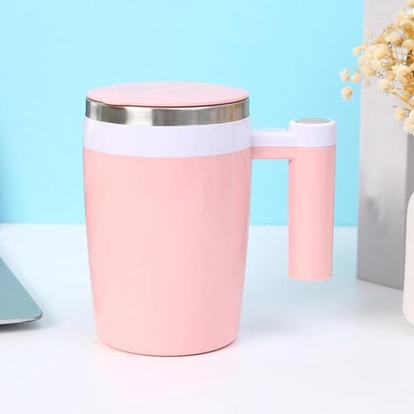 Electric Mixing Mug - Self-Stirring Mug - Makes Drinks Quickly - Magnetic Mixing Design - 380ml - Pink