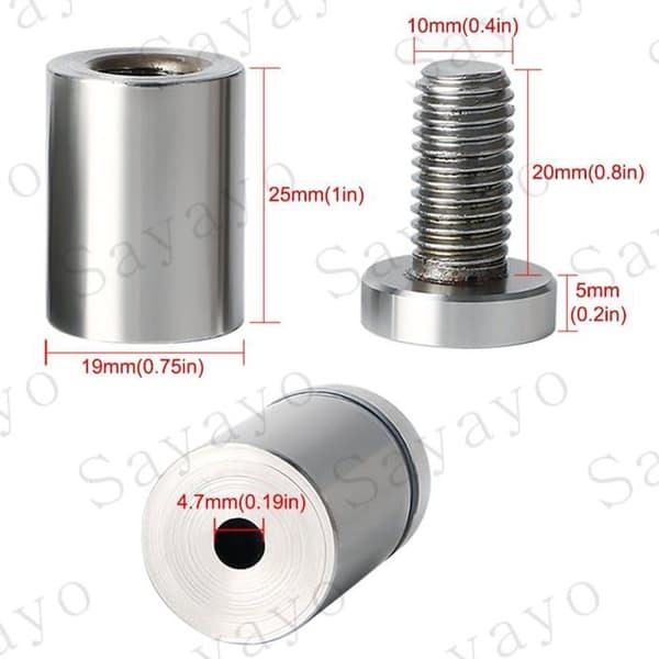 Reklame afstandsstykke i rustfrit stål til skilte og displays, 19 mm diameter*25 mm
