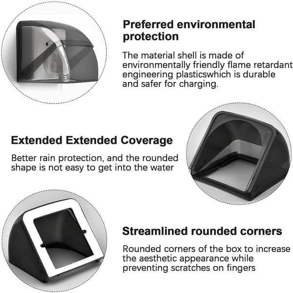 Splash-Proof Socket Enclosure - 2 Pieces - Waterproof Protective Box - Self-Adhesive Switch Cover - 100×100×93 mm - For Bathroom & Outdoor - Black