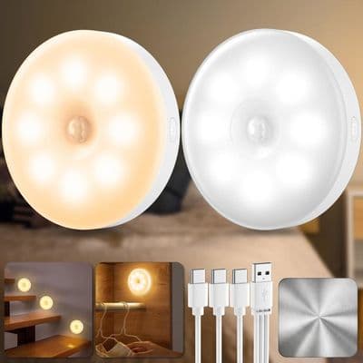 2-pack inomhus rörelsesensorlampa, rörelsesensor nattlampa för hall, kök och trappbelysning