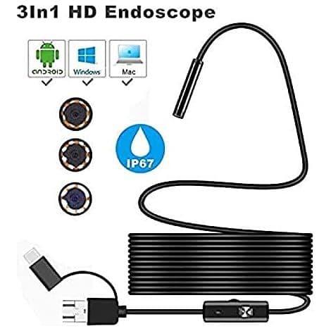 USB Orminspektionskamera, 2.0 MP IP67 Vattentät USB-C Endoskop, Typ-C Kamera med 8 Justerbara LED-lampor för Android, PC
