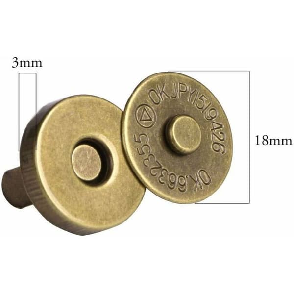 Pakke med 100 magnetiske trykknapper til håndtasker og tøj, 14 mm, antik messing