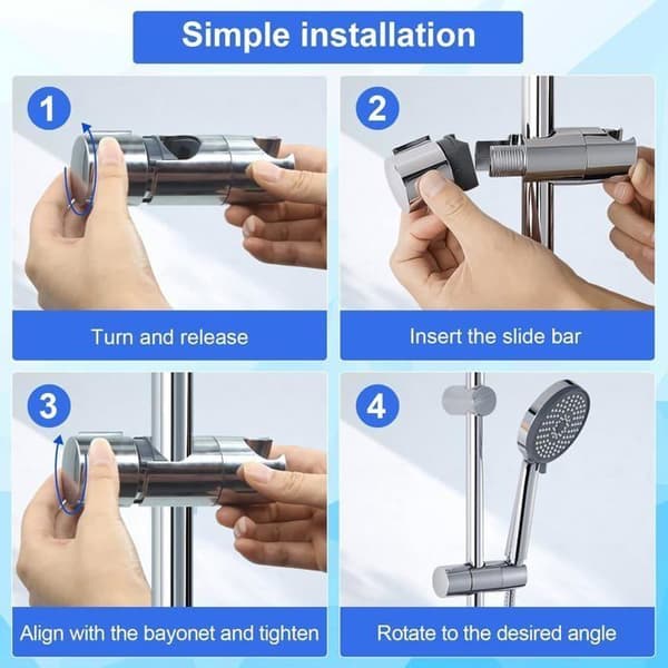Bruseholder, 18-25 mm justerbar diameter, krom + ABS design brusehovedholder, egnet til brusestang