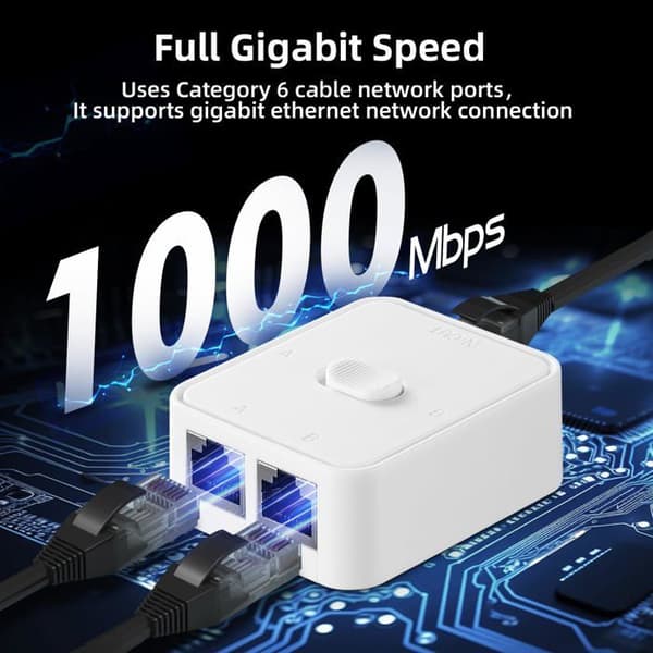 Gigabit netværksswitch, tovejs manuel switch, ingen strømforsyning påkrævet (hvid)