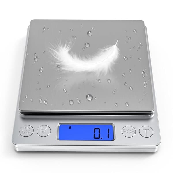 Rechargeable Digital Kitchen Scale, Grams and Ounces, Measuring Range 0.1 Gram / 3 Kilograms (6.6 Pounds).