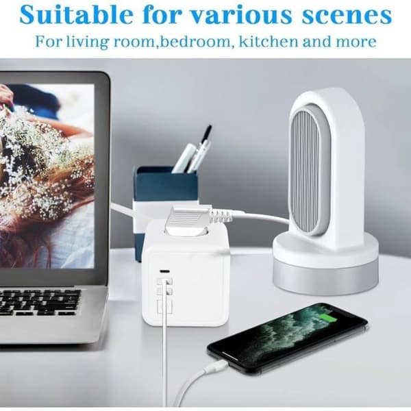 Terningformet stikdåse - 1 USB-C-port - 2 USB-A-porte - Blå