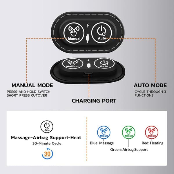 3-in-1 Electric Back Massage Cushion - Rechargeable - Lumbar Support - With Heated Vibration - Back Massager - Light Grey