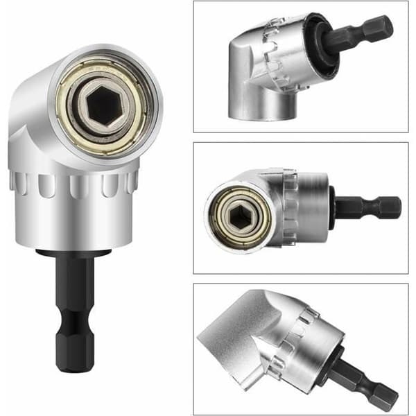 Retvinklet borebitsæt, 2 stk., albueadapter med magnetisk bitholder, 6 mm sekskant