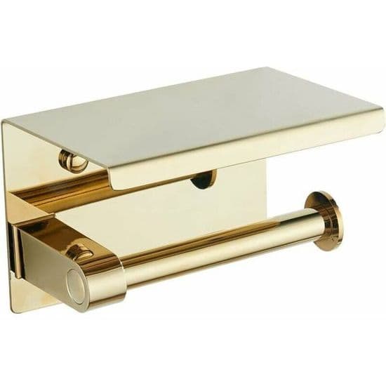 Toiletpapirholder i rustfrit stål - Guld - Med hylde - Vægmonteret