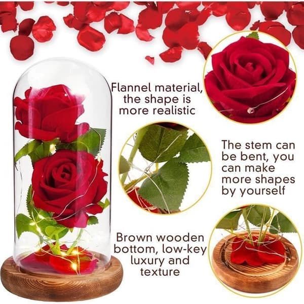 Evig Rose under Rød Glaskuppel - Glas - LED-lys - Dekorativ