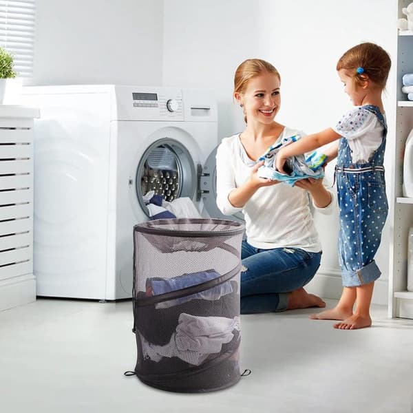 Foldable Mesh Laundry Hamper with Drawstring for Laundry Collection and Storage - Clothes Organizer for Laundry Room and Bedroom