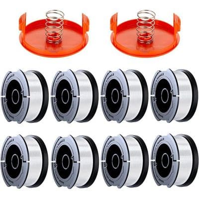Trimmertrådspole til Black and Decker trimmere, 8 trimmertrådspoler, 2 spolelåg og 2 fjedre.