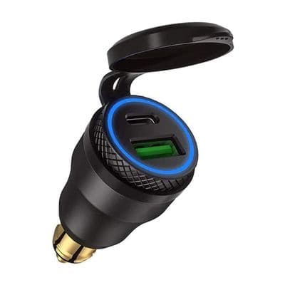 Dobbelt USB Bil Cigarettænder Adapter - Sort Kabinet - Blåt Lys - Hurtig Opladning