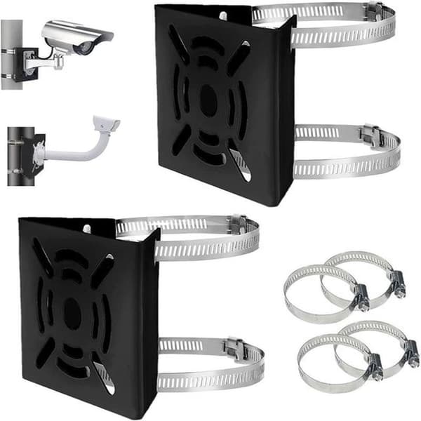 Universal Vertical Pole Mounting Adapter Bracket - for CCTV Security Camera & PTZ Dome Camera - Black - with 4 Mounting Loops