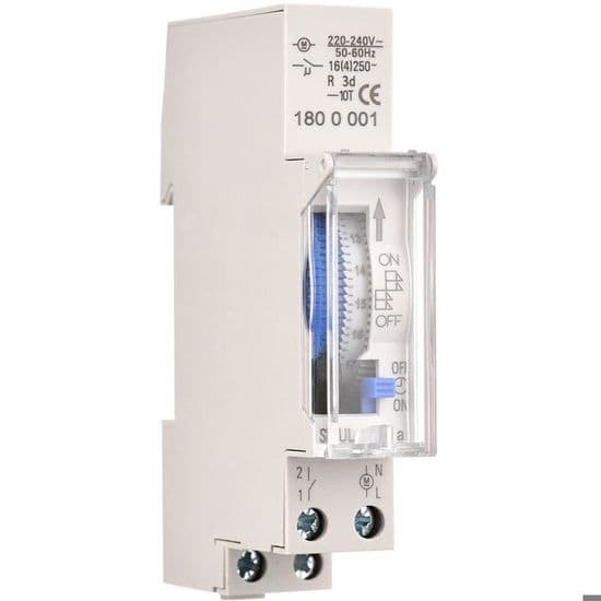 24-timmars mekanisk timer, 15-minuters minimitimer, skenmontering, integrerat batteri