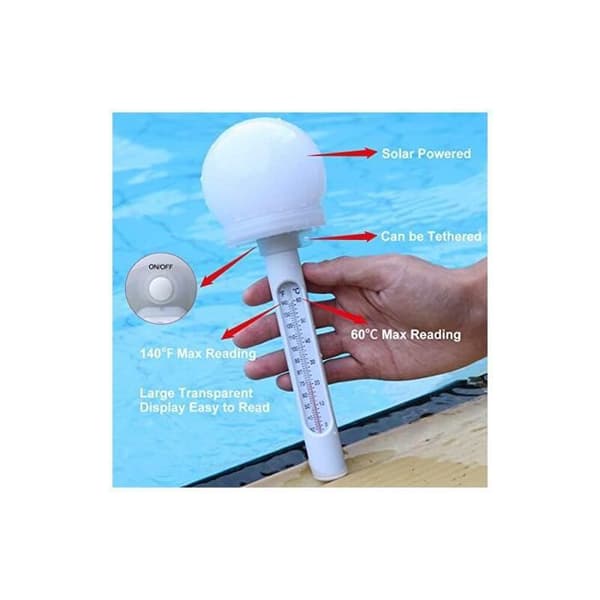 Flydende solcelletemperaturmåler til pool - LED - Farveskiftende - 100x100x260 mm