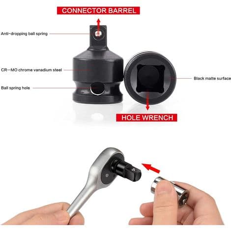 Sæt med 6 topnøgleadaptere, reduktionsstykker til 1/4\", 3/8\", 1/2\", 3/4\" topnøgleomformere