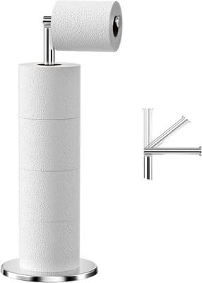 Fritstående toiletpapirholder, papirdispenser i rustfrit stål, toiletpapirholderstativ (sølv)