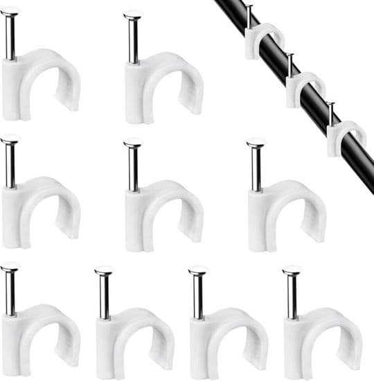 Pakke med 100 solide og holdbare hvide runde kabelclips - 7 mm