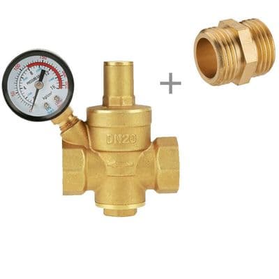 DN20 Vandtryksreducer - Messing - Trykmåler - 20x31 mm