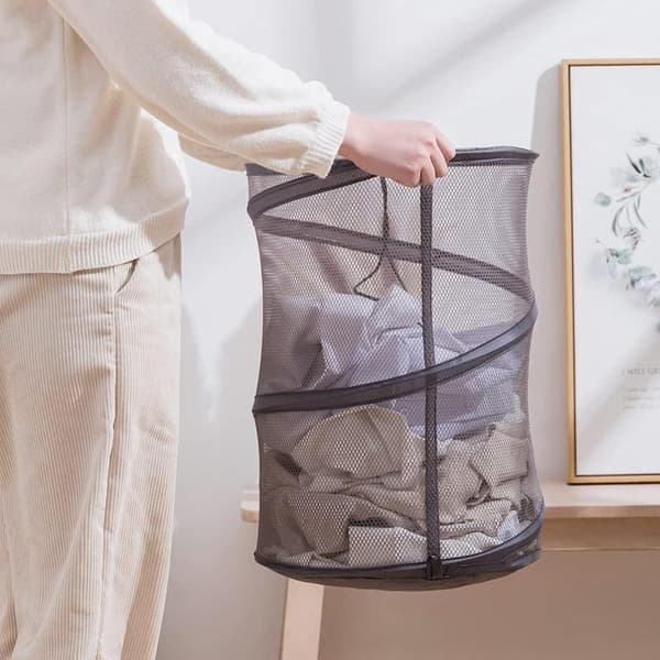 Foldable Mesh Laundry Hamper with Drawstring for Laundry Collection and Storage - Clothes Organizer for Laundry Room and Bedroom