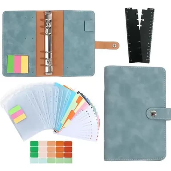 A6-pärm - Budget - PU-läder - 12 PVC-kuvert - Elegant omslag - Kortficka