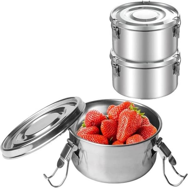 3-delt lunsjbokssett i rustfritt stål, matbeholder/bento, med lokk