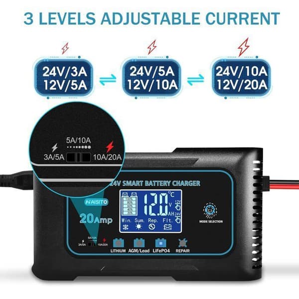 Universal Smart Batterioplader - 12V/24V - 20A/10A - 7 Trin