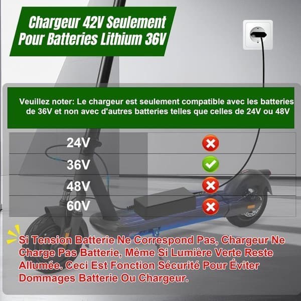 Batterioplader til el-scootere, 42V 2A, til hoverboards, 36V, med 4 stik