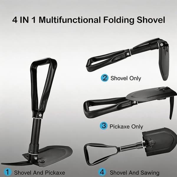 Sammenleggbar spade 58 cm, snøspade, 50# ekstra robust, høykvalitets multifunksjonell karbonstålspade