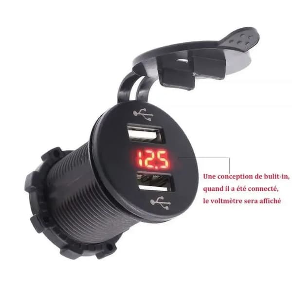 4. 2A 2-ports USB-biloplader med 12V voltmeter til båd (rød)