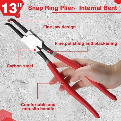 33 cm indvendige ringtang med buet spids – Kraftig låseringtang til montering og fjernelse af låseringe