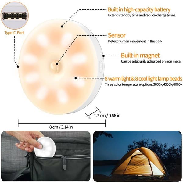 2-pack inomhus rörelsesensorlampa, rörelsesensor nattlampa för hall, kök och trappbelysning