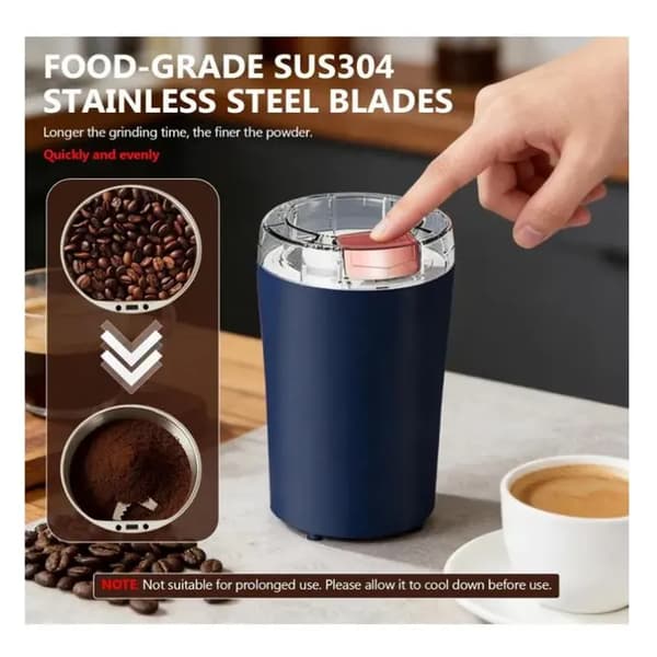 Elektrisk kaffekværn, 200W elektrisk kaffekværn krydderikværn med knive i rustfrit stål One Touch kaffebønnekværn