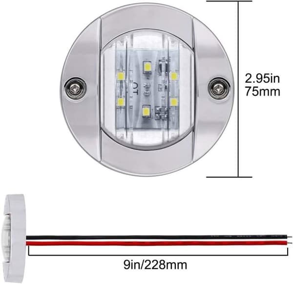 Sæt med 4 12V LED bådlys - Runde marine lys - LED agterspejlmonterede lys - Til båddæk (hvid)
