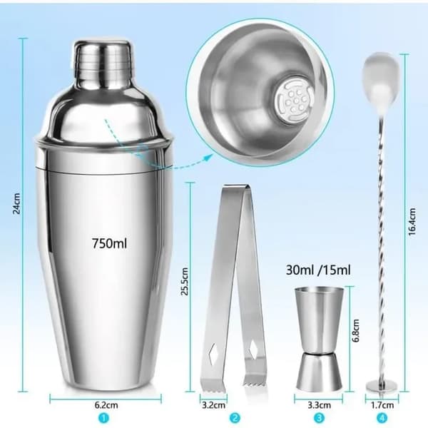 750 ml Cocktail Shaker Sæt - Rustfrit Stål - Til Mænd og Kvinder [226]
