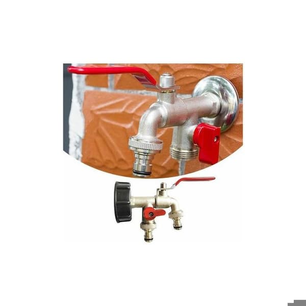 Dobbelt havehane, IBC-adapter - Messing - Flere farver - 1000 liter