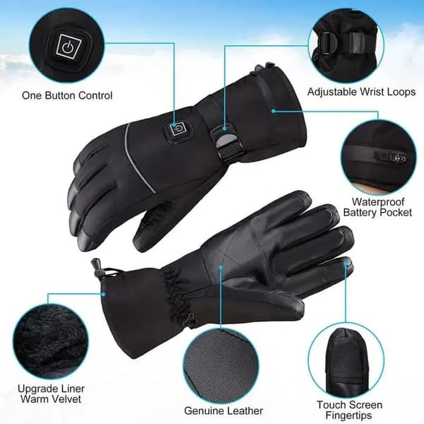 Opvarmede handsker - Genopladeligt batteri - Ski/Motorcykel - Sort