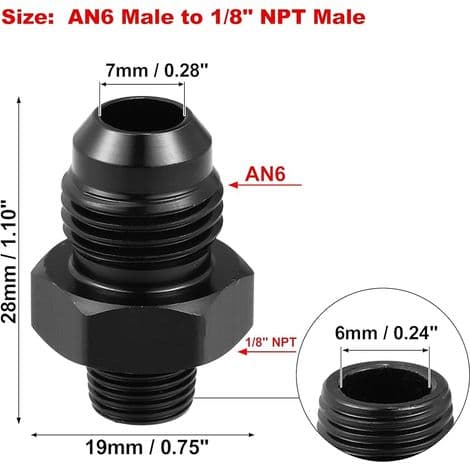 4 stk. AN6 han til 1/8\" NPT han bil flare reducer slangefitting sort