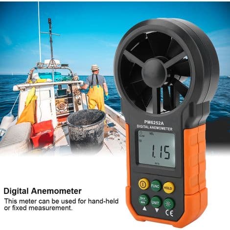 PM6252A Bærbart Digitalt Anemometer – Måler Luftstrøm og Vindhastighed – Baggrundsbelyst LCD-display – 9V Strømforsyning