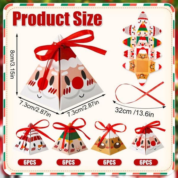 24 st julklappslådor, 8x7,3 cm förmonterad triangulär julklappsförpackning