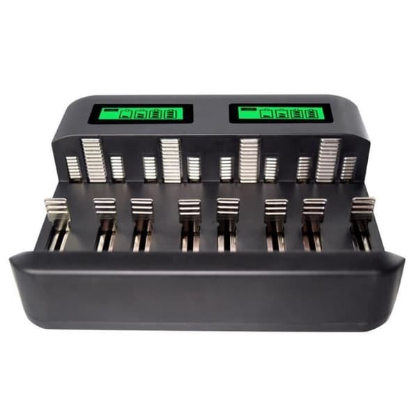 8-spors AA/AAA/C/D oppladbar batterilader, multifunksjonell smart USB-batterilader med LCD-skjerm