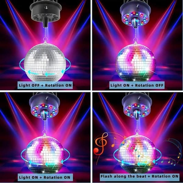 Remote Control Rotating Disco Ball Motor, Adjustable Speed 5-10 RPM, 23 LEDs, for 6-15 inch Mirror Spinner