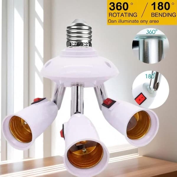 E26/E27 Three-way Rotating Socket Adapter