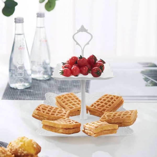 Kakefat - YZMRBDQC - 3 etasjer - Gjenbrukbar plast - Hvit - 24cm x 37cm
