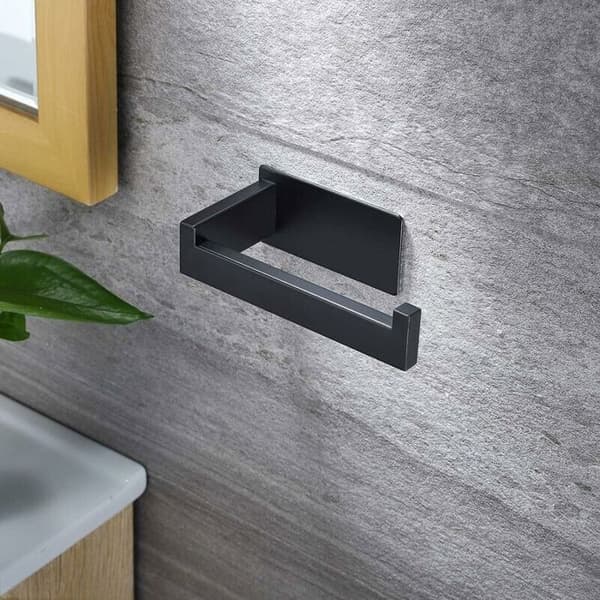 Vægmonteret toiletpapirholder - Rustfrit stål - Sort - Ingen boring påkrævet